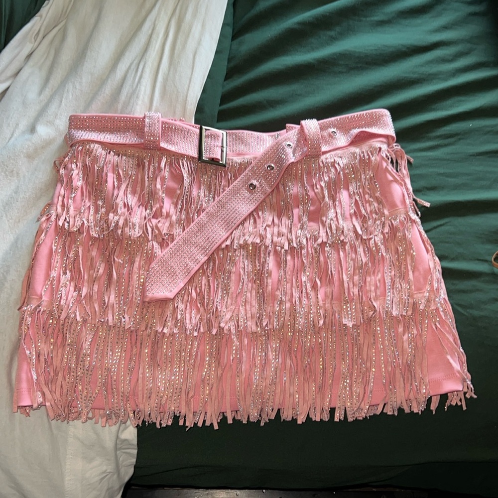 Pink sparkly fringe SKORT